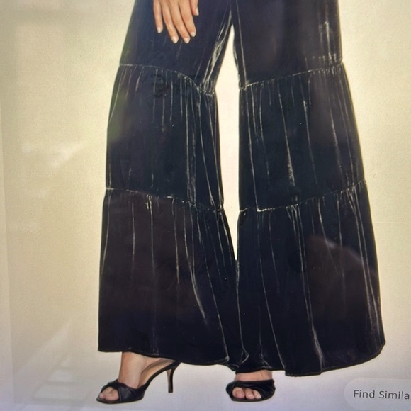 NWT Johnny Was WINE Wide Slip-on Tiered Pants Silk-blend velvet US L - Picture 7 of 8